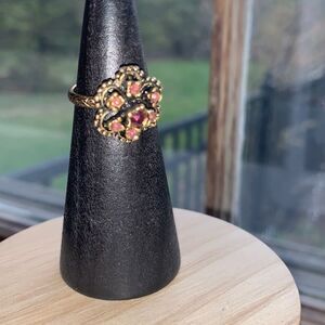 Vintage Etched brown flower ring adjustable